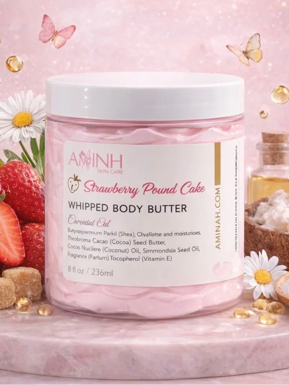 NEW! Aminnah Strawberry Pound Cake Whipped Body Butter - Pink